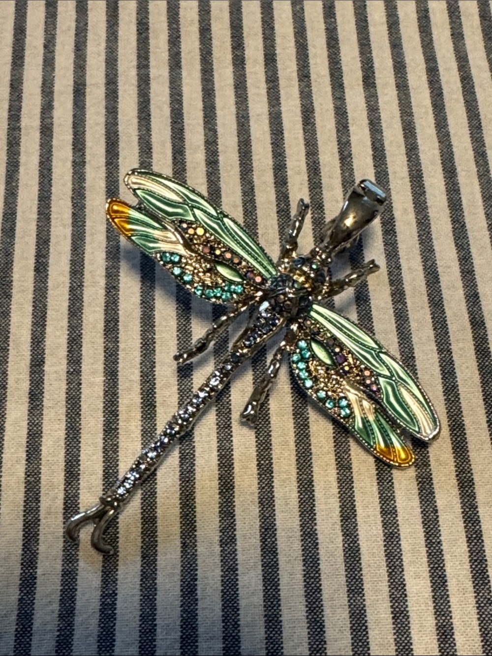 Dragonfly Pendant Clip in Green, Teal & Silver Tones